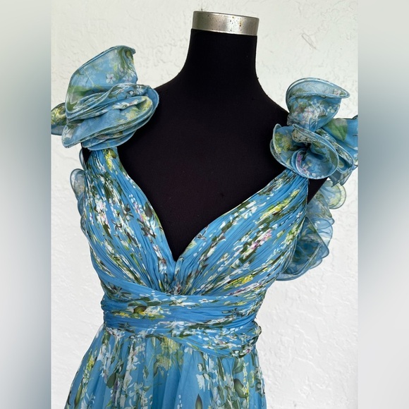 Mac Duggal 67803 Blue Floral Ruffle Tiered Gown Prom Pageant Formal Womens 4 - Picture 4 of 8